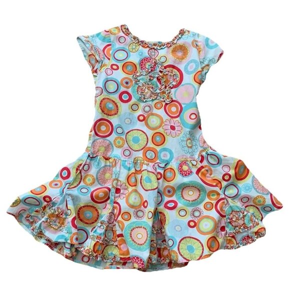 Deux Par Deux Girls Floral Geometric Dress Size 6 Short Sleeve Cotton - Picture 1 of 10
